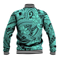 Polynesia Baseball Jacket Tribal Polynesian Spirit With Teal Pacific Flowers LT9 - Polynesian Pride