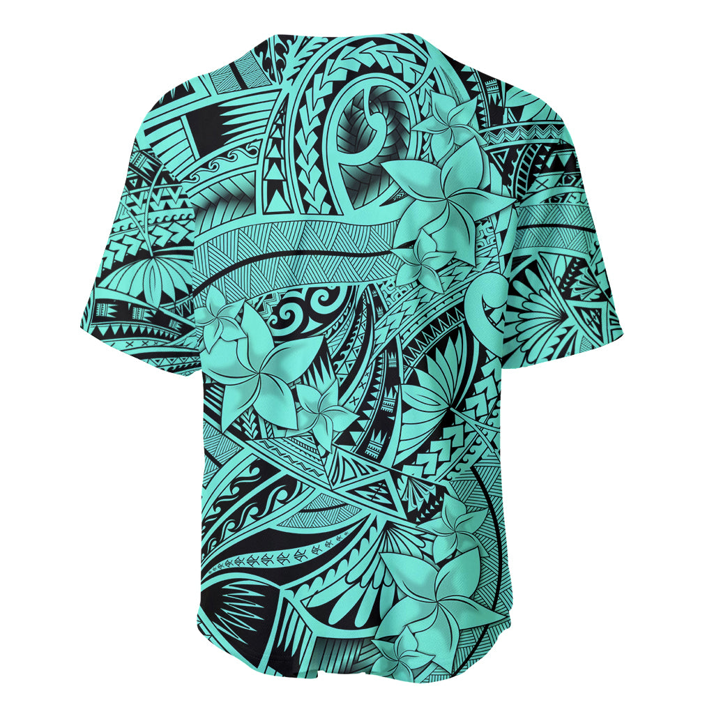 Polynesia Baseball Jersey Tribal Polynesian Spirit With Teal Pacific Flowers LT9 - Polynesian Pride