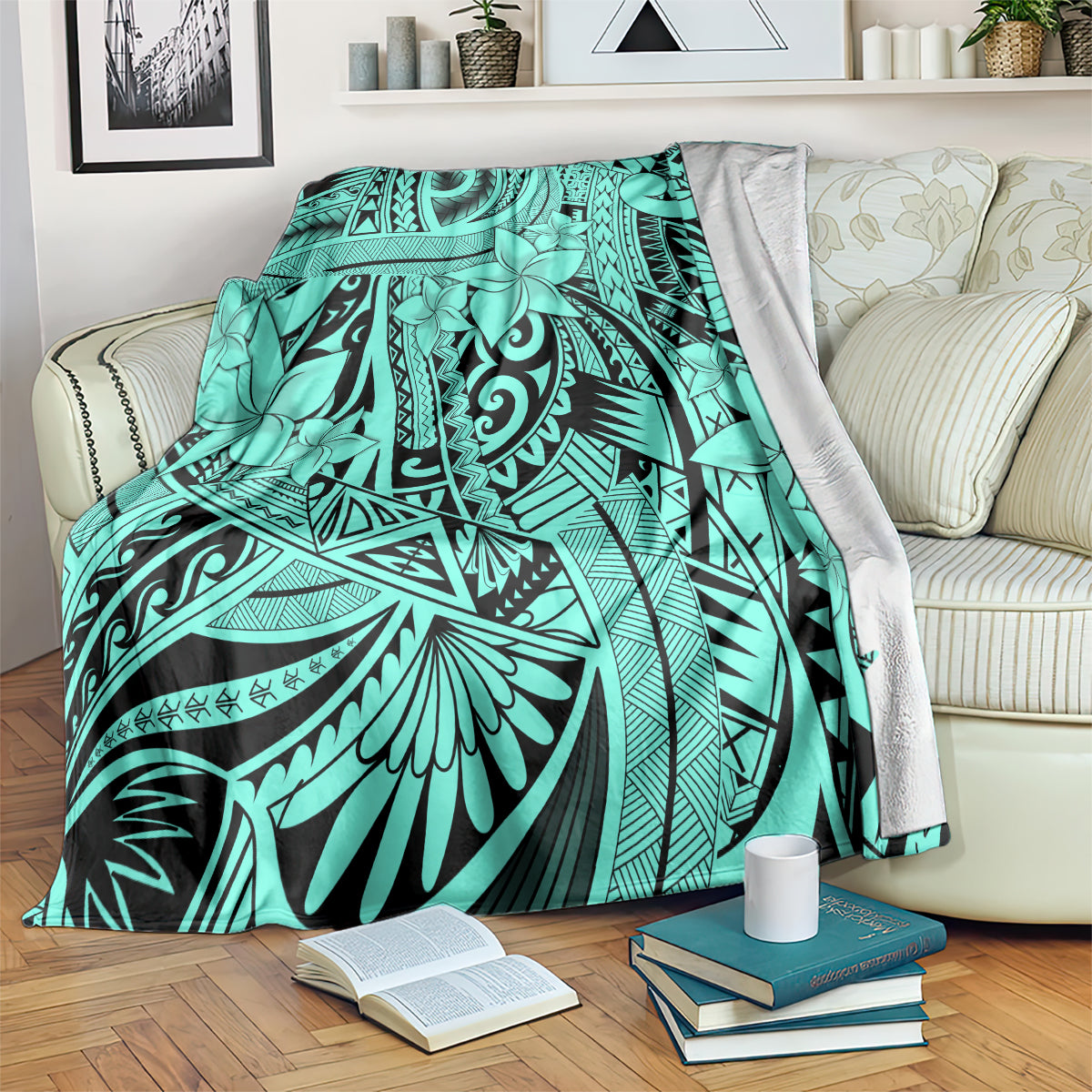 Polynesia Blanket Tribal Polynesian Spirit With Teal Pacific Flowers LT9 Teal - Polynesian Pride