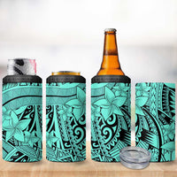 Teal Pacific Flowers Tribal Polynesian Spirit 4 in 1 Can Cooler Tumbler