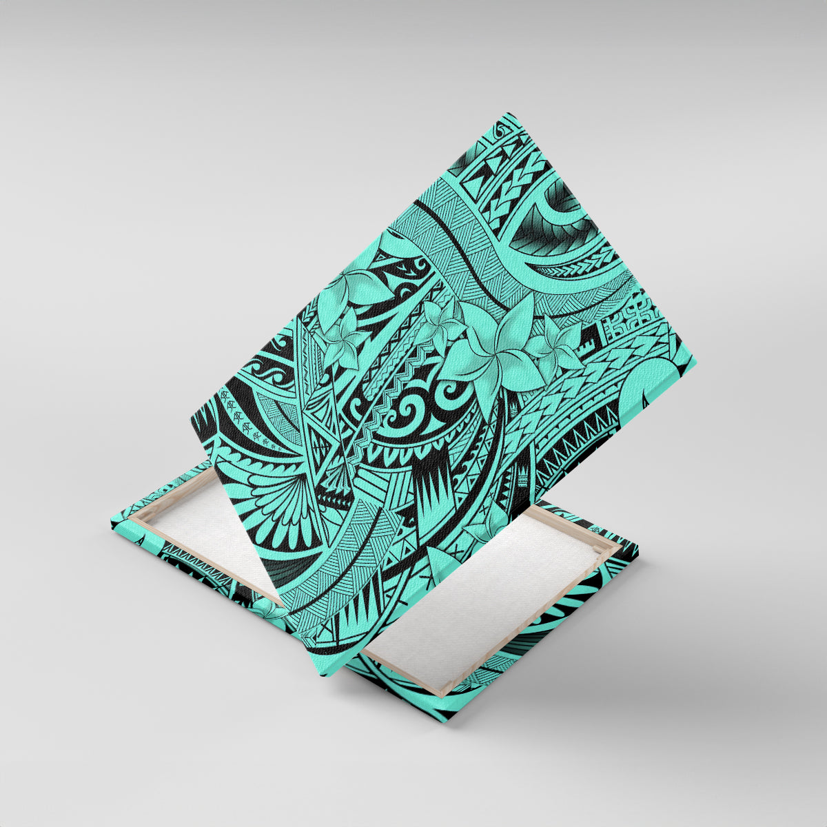 Polynesia Canvas Wall Art Tribal Polynesian Spirit With Teal Pacific Flowers LT9 With Frame Teal - Polynesian Pride