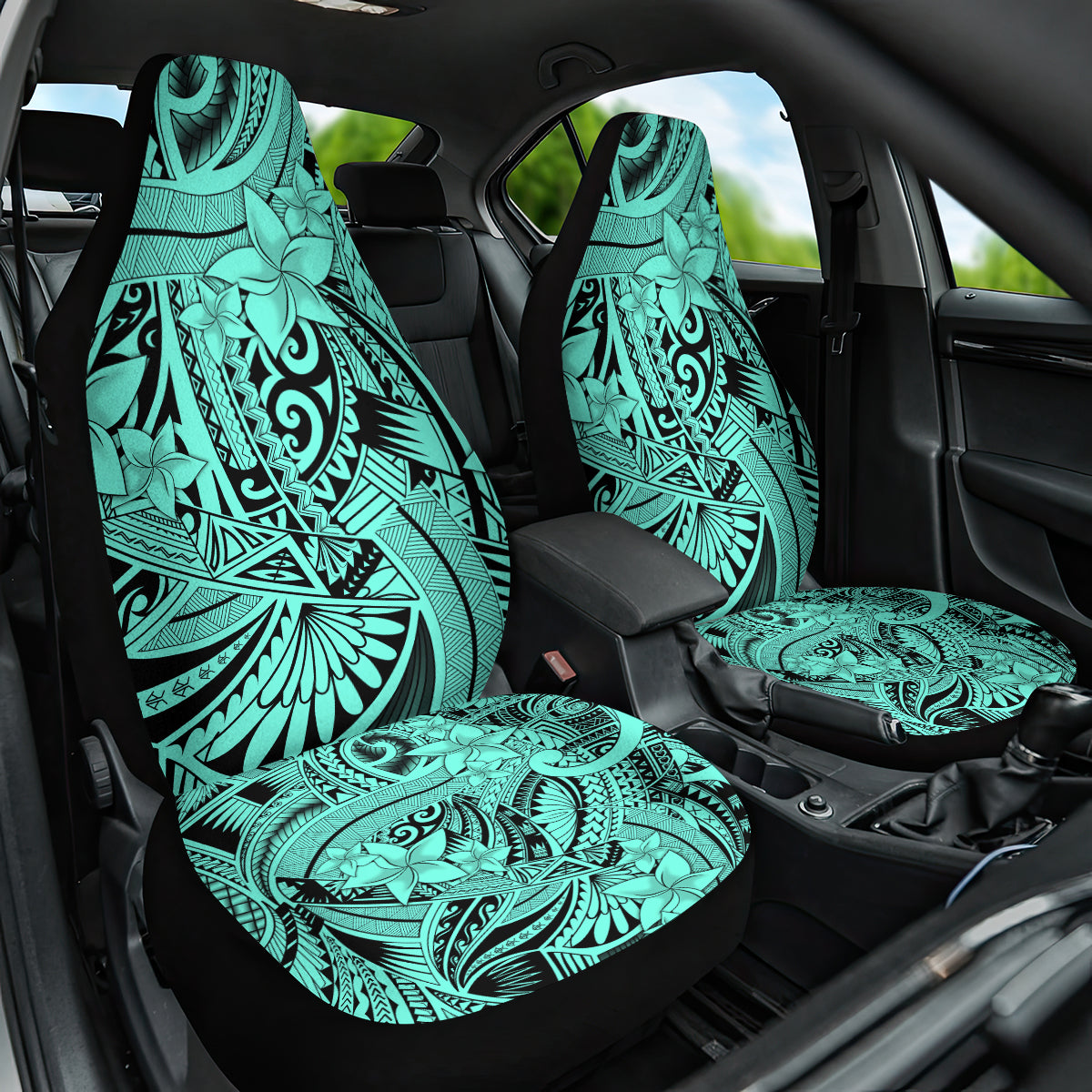 Polynesia Car Seat Cover Tribal Polynesian Spirit With Teal Pacific Flowers LT9 One Size Teal - Polynesian Pride