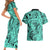 Polynesia Couples Matching Short Sleeve Bodycon Dress and Hawaiian Shirt Tribal Polynesian Spirit With Teal Pacific Flowers LT9 - Polynesian Pride