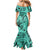 Polynesia Family Matching Mermaid Dress and Hawaiian Shirt Tribal Polynesian Spirit With Teal Pacific Flowers LT9 - Polynesian Pride