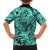 Polynesia Family Matching Off Shoulder Long Sleeve Dress and Hawaiian Shirt Tribal Polynesian Spirit With Teal Pacific Flowers LT9 - Polynesian Pride