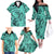 Polynesia Family Matching Off Shoulder Long Sleeve Dress and Hawaiian Shirt Tribal Polynesian Spirit With Teal Pacific Flowers LT9 - Polynesian Pride