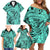 Polynesia Family Matching Off Shoulder Short Dress and Hawaiian Shirt Tribal Polynesian Spirit With Teal Pacific Flowers LT9 - Polynesian Pride