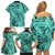 Polynesia Family Matching Off Shoulder Short Dress and Hawaiian Shirt Tribal Polynesian Spirit With Teal Pacific Flowers LT9 - Polynesian Pride