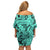 Polynesia Family Matching Off Shoulder Short Dress and Hawaiian Shirt Tribal Polynesian Spirit With Teal Pacific Flowers LT9 - Polynesian Pride