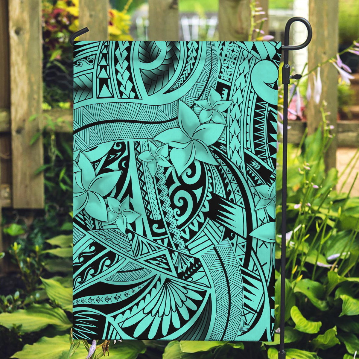 Polynesia Garden Flag Tribal Polynesian Spirit With Teal Pacific Flowers LT9 Garden Flag Teal - Polynesian Pride