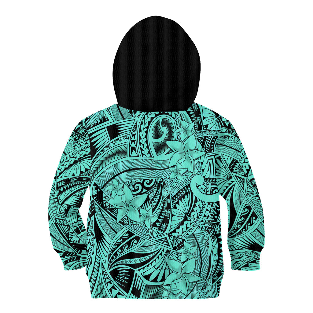 Polynesia Kid Hoodie Tribal Polynesian Spirit With Teal Pacific Flowers LT9 - Polynesian Pride