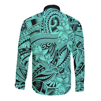 Polynesia Long Sleeve Button Shirt Tribal Polynesian Spirit With Teal Pacific Flowers LT9 - Polynesian Pride