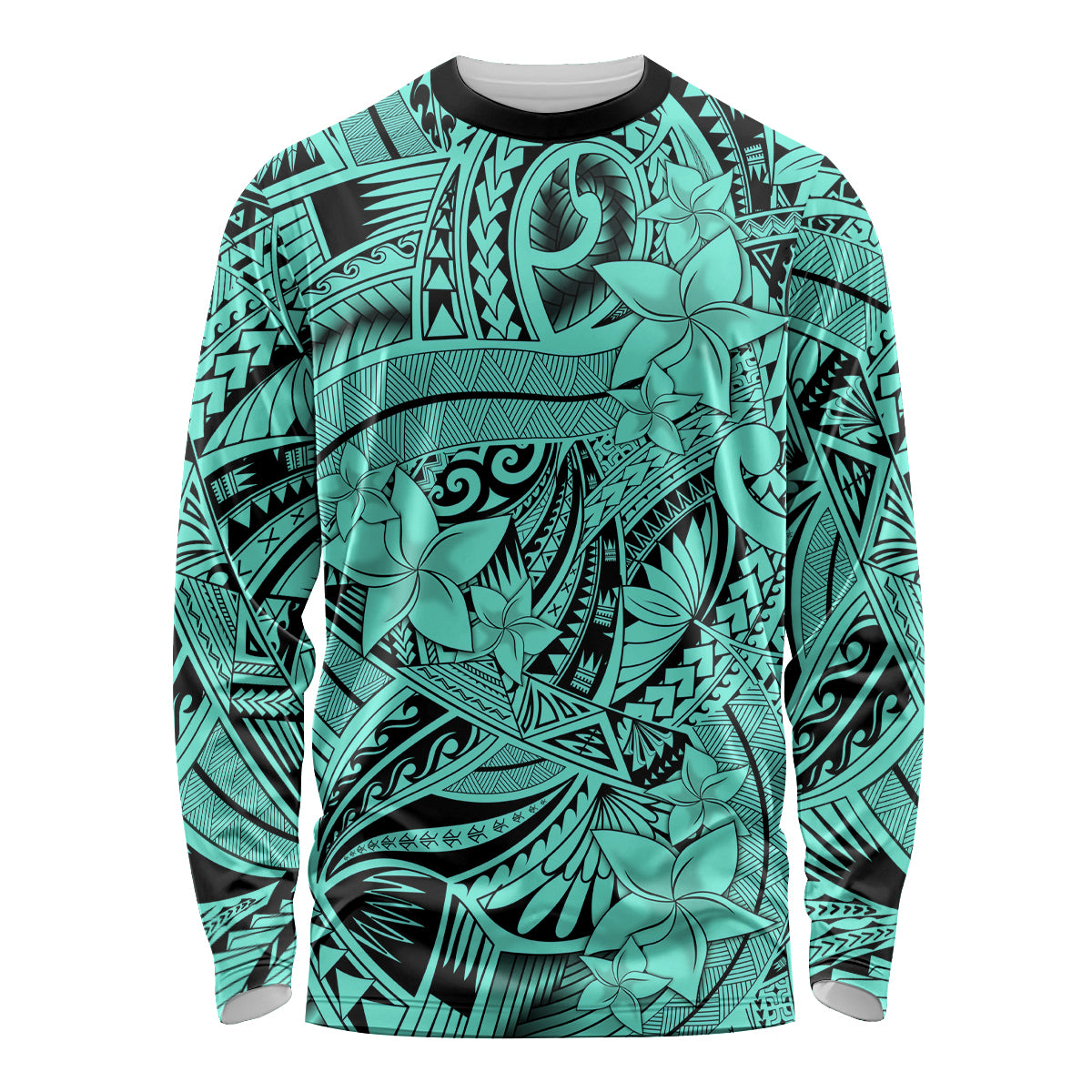 Polynesia Long Sleeve Shirt Tribal Polynesian Spirit With Teal Pacific Flowers LT9 Unisex Teal - Polynesian Pride