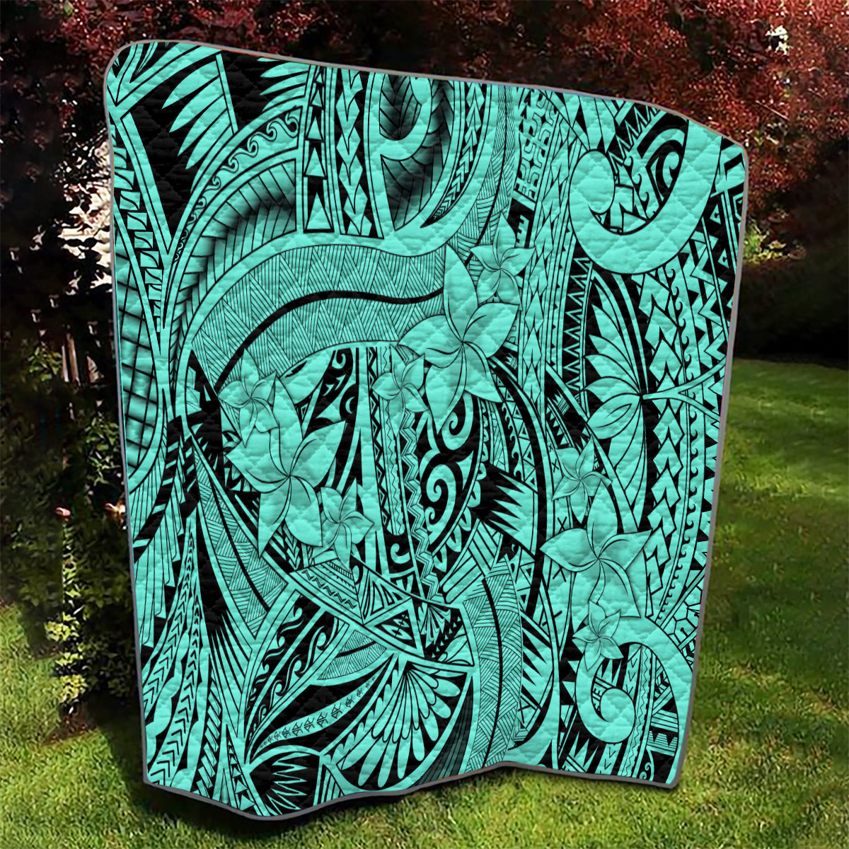 Polynesia Quilt Tribal Polynesian Spirit With Teal Pacific Flowers LT9 - Polynesian Pride
