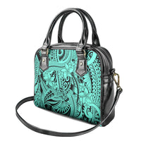 Polynesia Shoulder Handbag Tribal Polynesian Spirit With Teal Pacific Flowers LT9 - Polynesian Pride