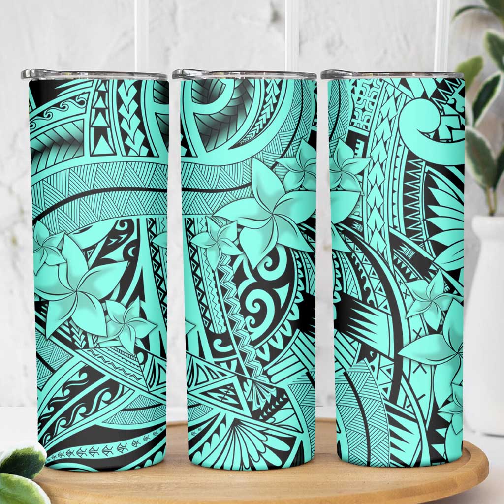 Teal Pacific Flowers Tribal Polynesian Spirit Skinny Tumbler