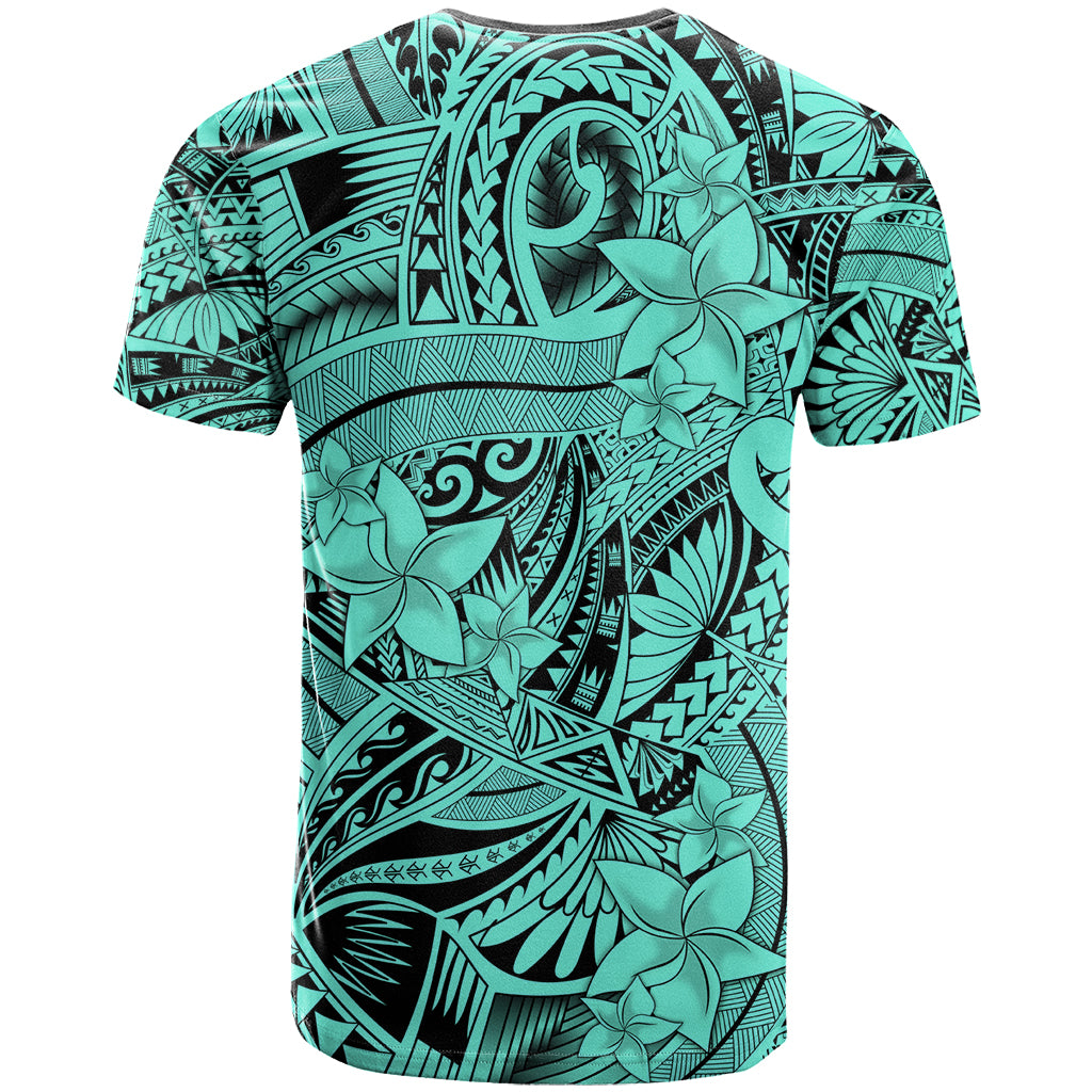 Polynesia T Shirt Tribal Polynesian Spirit With Teal Pacific Flowers LT9 - Polynesian Pride