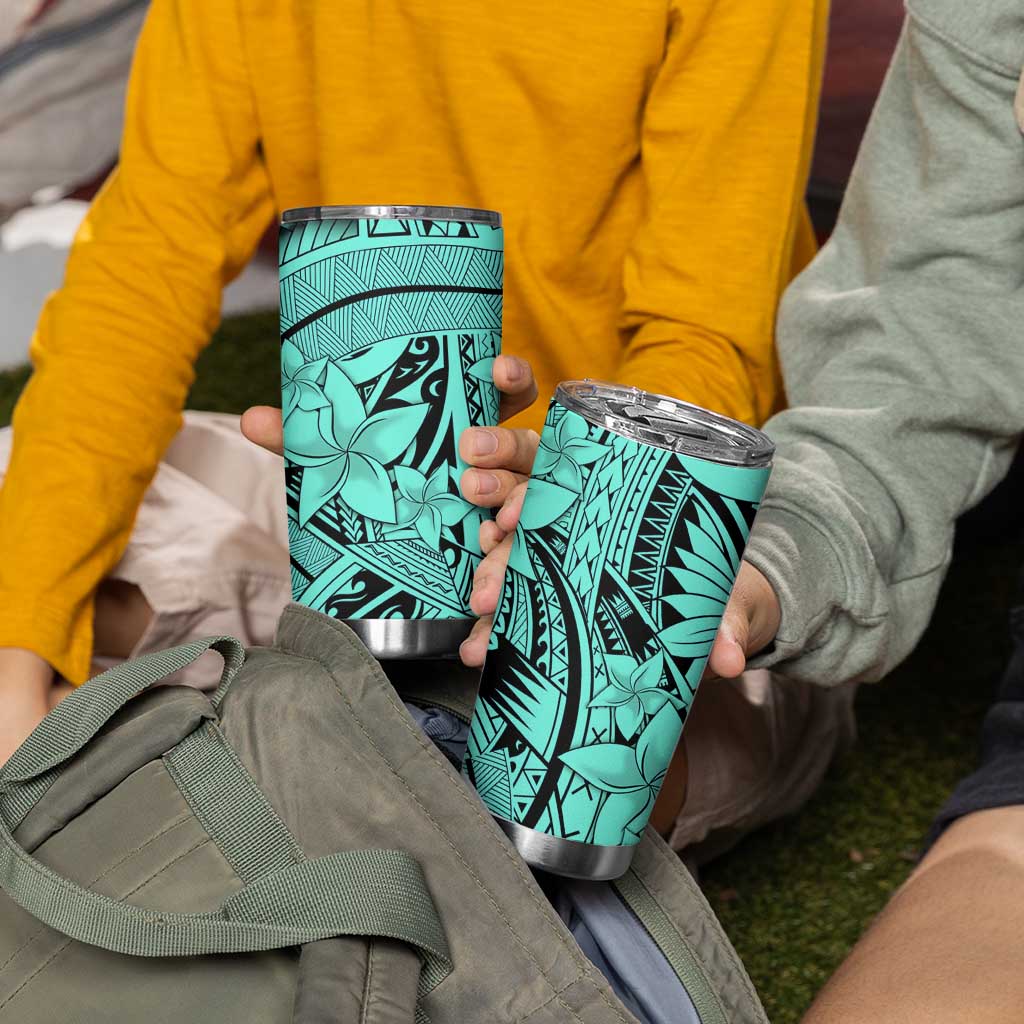 Teal Pacific Flowers Tribal Polynesian Spirit Tumbler Cup LT9 - Polynesian Pride
