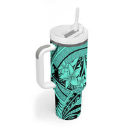Teal Pacific Flowers Tribal Polynesian Spirit Tumbler With Handle LT9 - Polynesian Pride