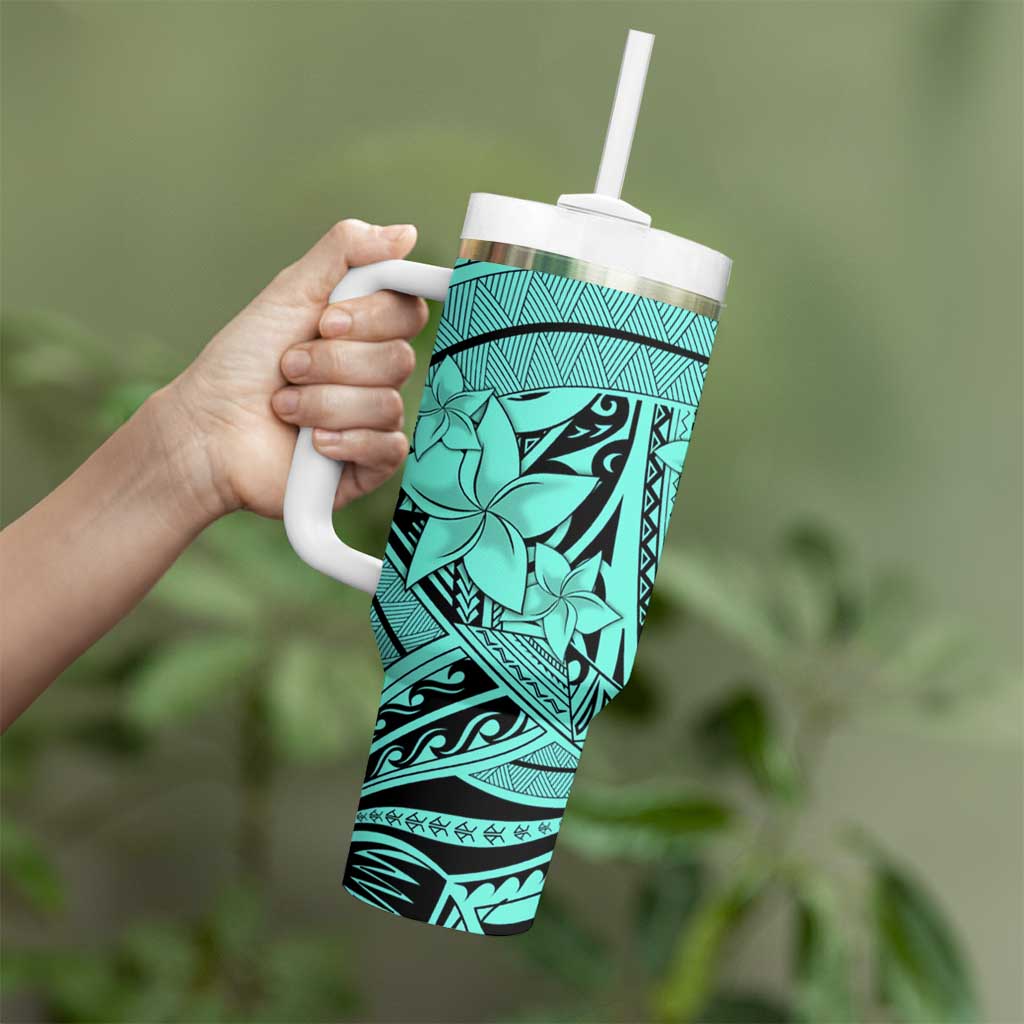 Teal Pacific Flowers Tribal Polynesian Spirit Tumbler With Handle LT9 - Polynesian Pride