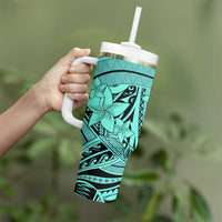 Teal Pacific Flowers Tribal Polynesian Spirit Tumbler With Handle LT9 - Polynesian Pride