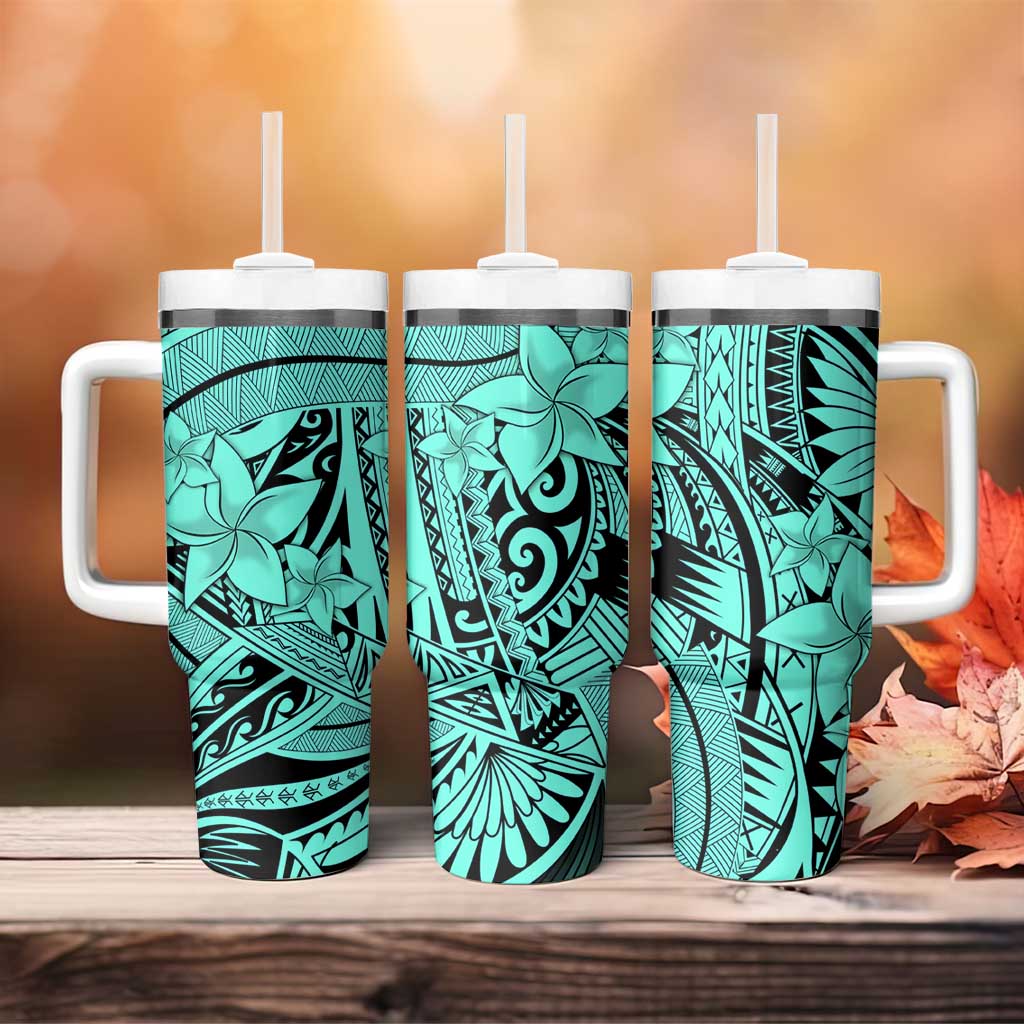 Teal Pacific Flowers Tribal Polynesian Spirit Tumbler With Handle LT9 - Polynesian Pride