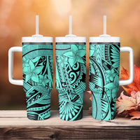 Teal Pacific Flowers Tribal Polynesian Spirit Tumbler With Handle LT9 - Polynesian Pride