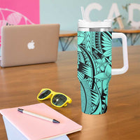 Teal Pacific Flowers Tribal Polynesian Spirit Tumbler With Handle LT9 - Polynesian Pride