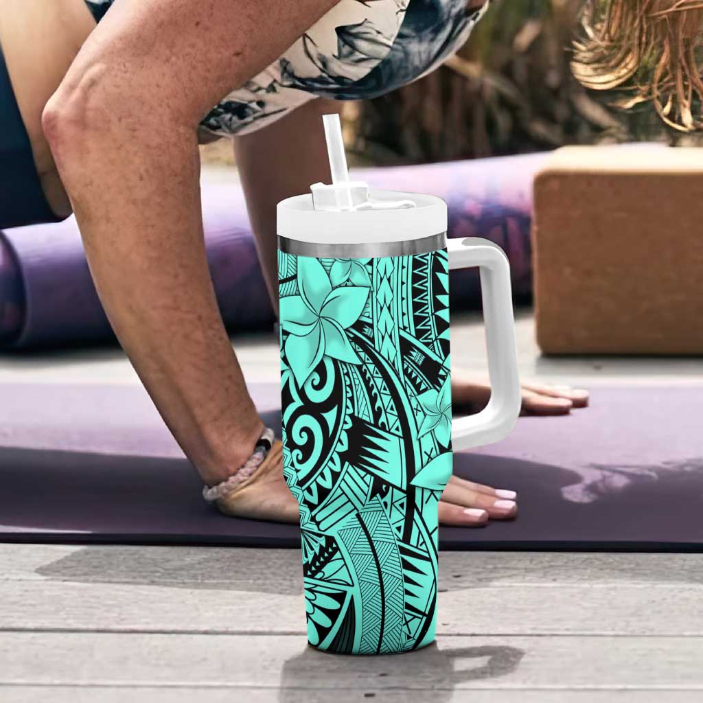 Teal Pacific Flowers Tribal Polynesian Spirit Tumbler With Handle LT9 - Polynesian Pride
