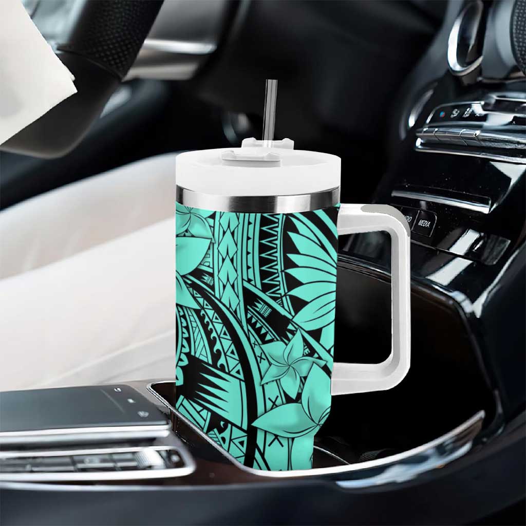 Teal Pacific Flowers Tribal Polynesian Spirit Tumbler With Handle LT9 - Polynesian Pride