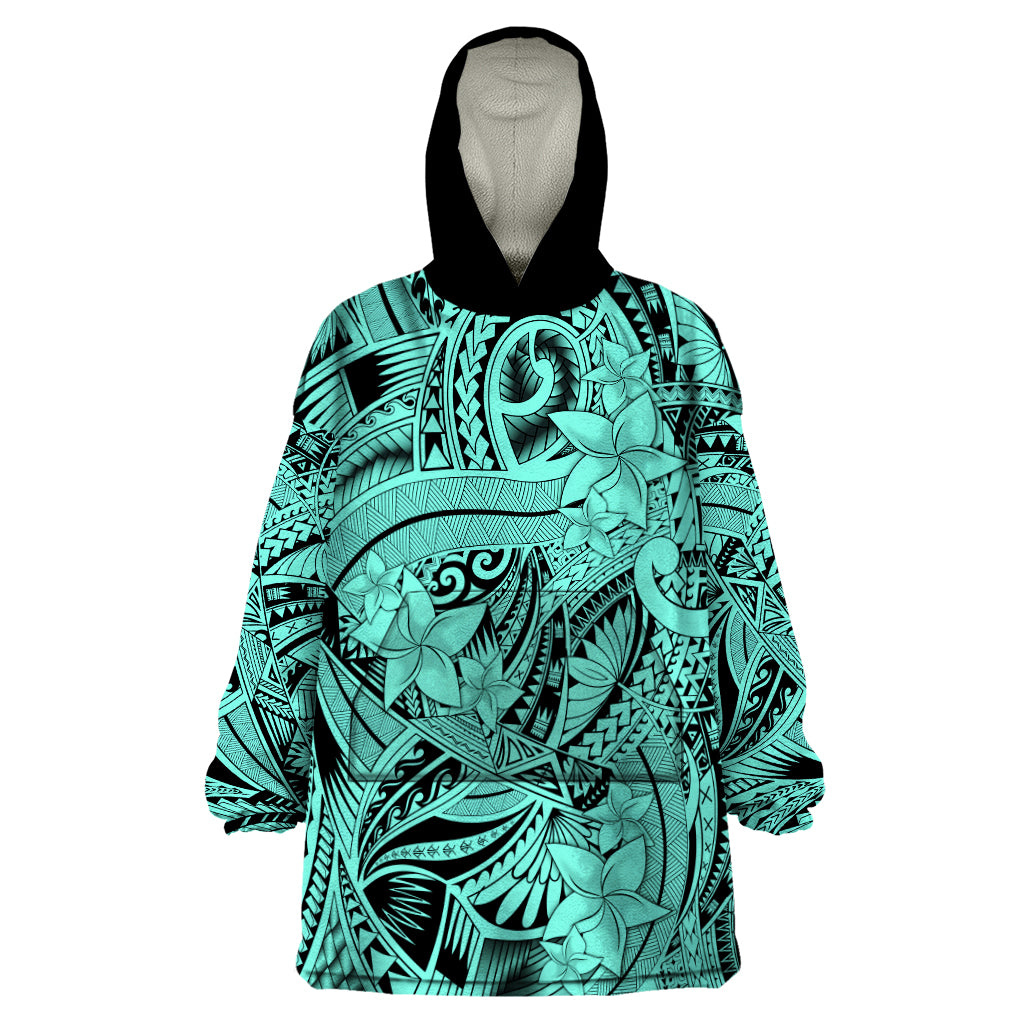 Polynesia Wearable Blanket Hoodie Tribal Polynesian Spirit With Teal Pacific Flowers LT9 One Size Teal - Polynesian Pride