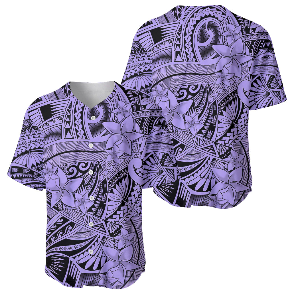 Polynesia Baseball Jersey Tribal Polynesian Spirit With Violet Pacific Flowers LT9 - Polynesian Pride