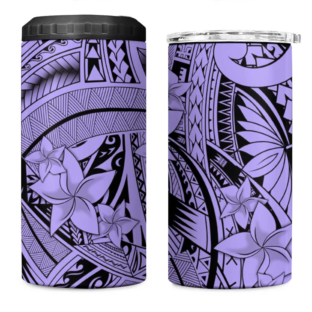 Violet Pacific Flowers Tribal Polynesian Spirit 4 in 1 Can Cooler Tumbler