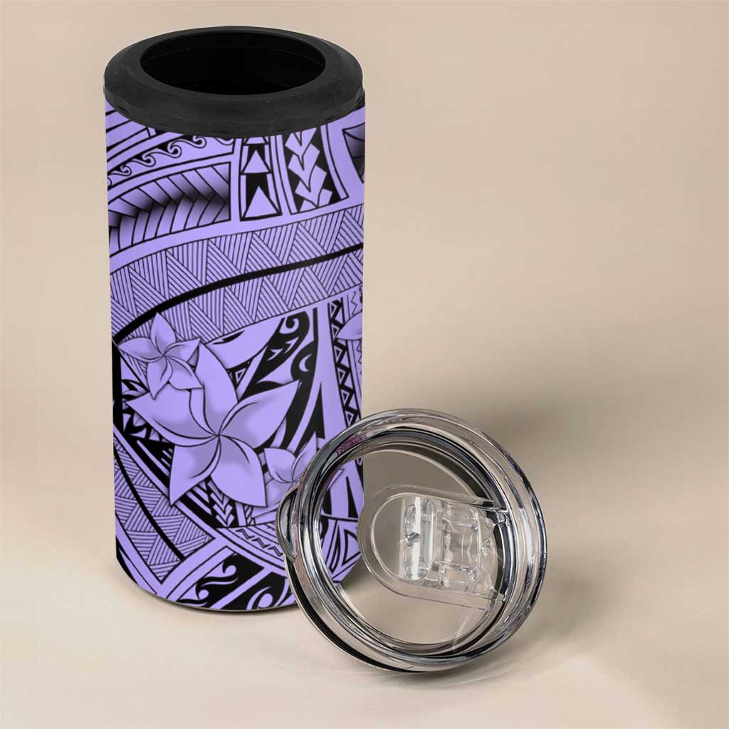 Violet Pacific Flowers Tribal Polynesian Spirit 4 in 1 Can Cooler Tumbler