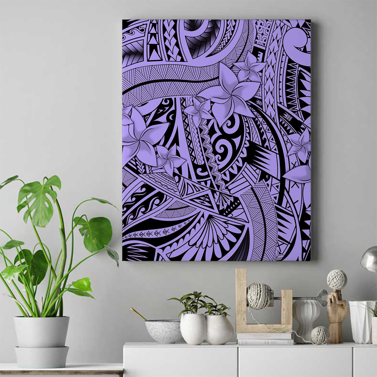 Polynesia Canvas Wall Art Tribal Polynesian Spirit With Violet Pacific Flowers LT9 Violet - Polynesian Pride