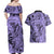 Polynesia Couples Matching Off Shoulder Maxi Dress and Hawaiian Shirt Tribal Polynesian Spirit With Violet Pacific Flowers LT9 - Polynesian Pride