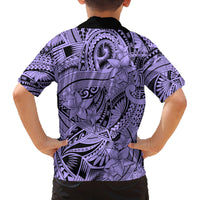 Polynesia Family Matching Puletasi Dress and Hawaiian Shirt Tribal Polynesian Spirit With Violet Pacific Flowers LT9 - Polynesian Pride
