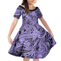 Polynesia Family Matching Summer Maxi Dress and Hawaiian Shirt Tribal Polynesian Spirit With Violet Pacific Flowers LT9 Daughter's Dress Violet - Polynesian Pride