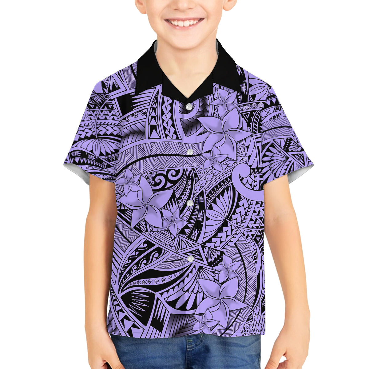 Polynesia Family Matching Summer Maxi Dress and Hawaiian Shirt Tribal Polynesian Spirit With Violet Pacific Flowers LT9 Son's Shirt Violet - Polynesian Pride