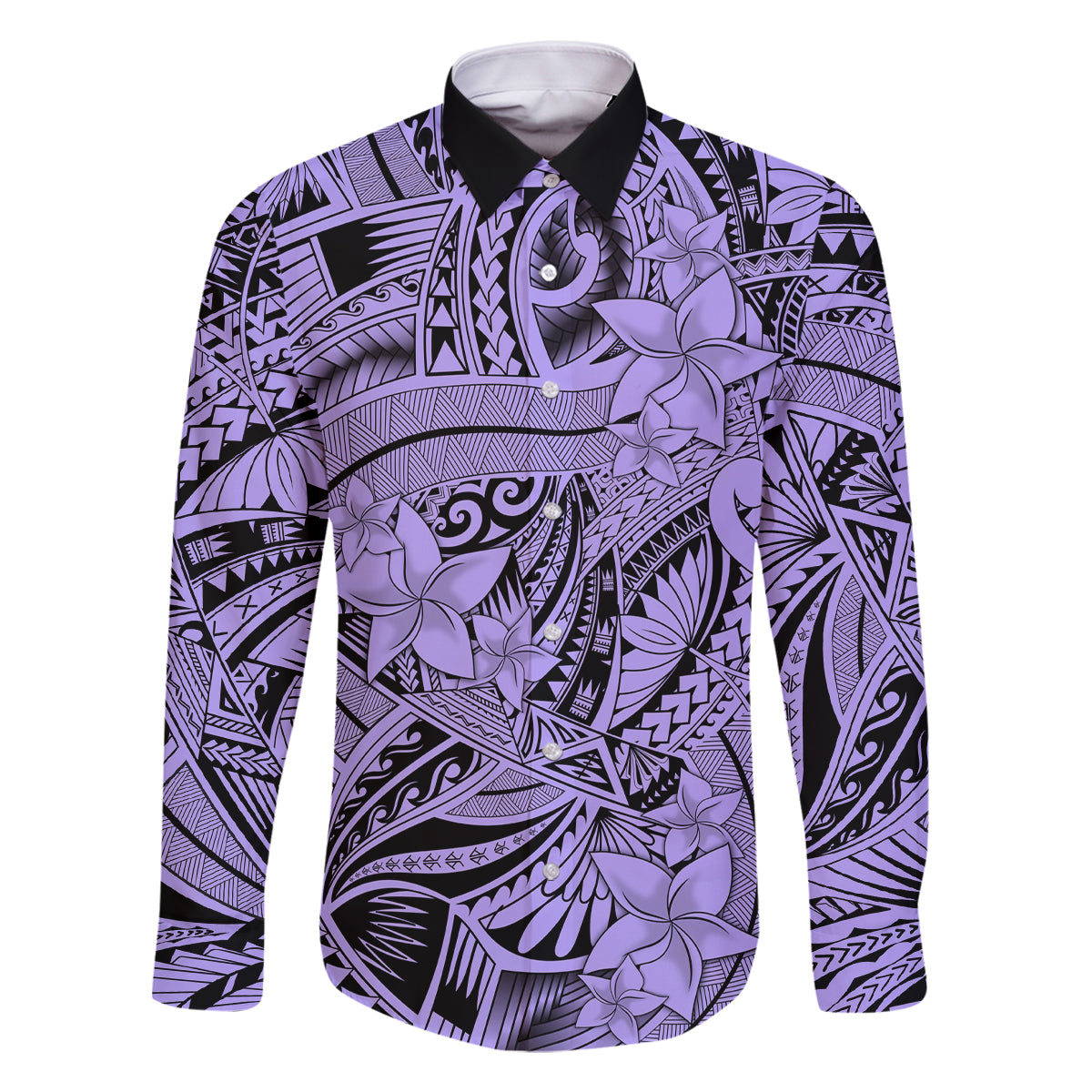 Polynesia Family Matching Tank Maxi Dress and Hawaiian Shirt Tribal Polynesian Spirit With Violet Pacific Flowers LT9 Dad's Shirt - Long Sleeve Violet - Polynesian Pride