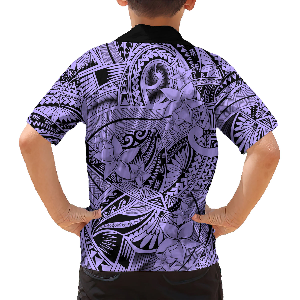Polynesia Kid Hawaiian Shirt Tribal Polynesian Spirit With Violet Pacific Flowers LT9 - Polynesian Pride