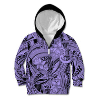 Polynesia Kid Hoodie Tribal Polynesian Spirit With Violet Pacific Flowers LT9 Zip Hoodie Violet - Polynesian Pride
