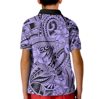 Polynesia Kid Polo Shirt Tribal Polynesian Spirit With Violet Pacific Flowers LT9 - Polynesian Pride