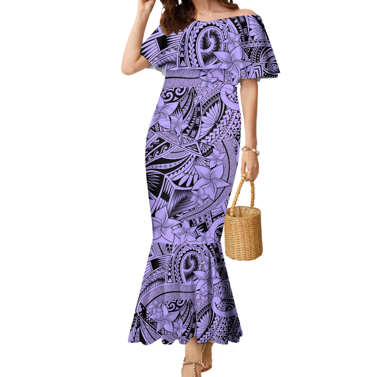 Polynesia Mermaid Dress Tribal Polynesian Spirit With Violet Pacific Flowers LT9 Women Violet - Polynesian Pride