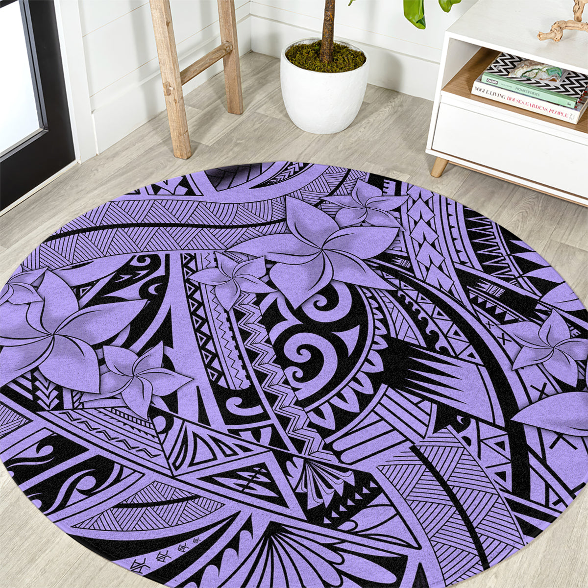 Polynesia Round Carpet Tribal Polynesian Spirit With Violet Pacific Flowers LT9 Violet - Polynesian Pride