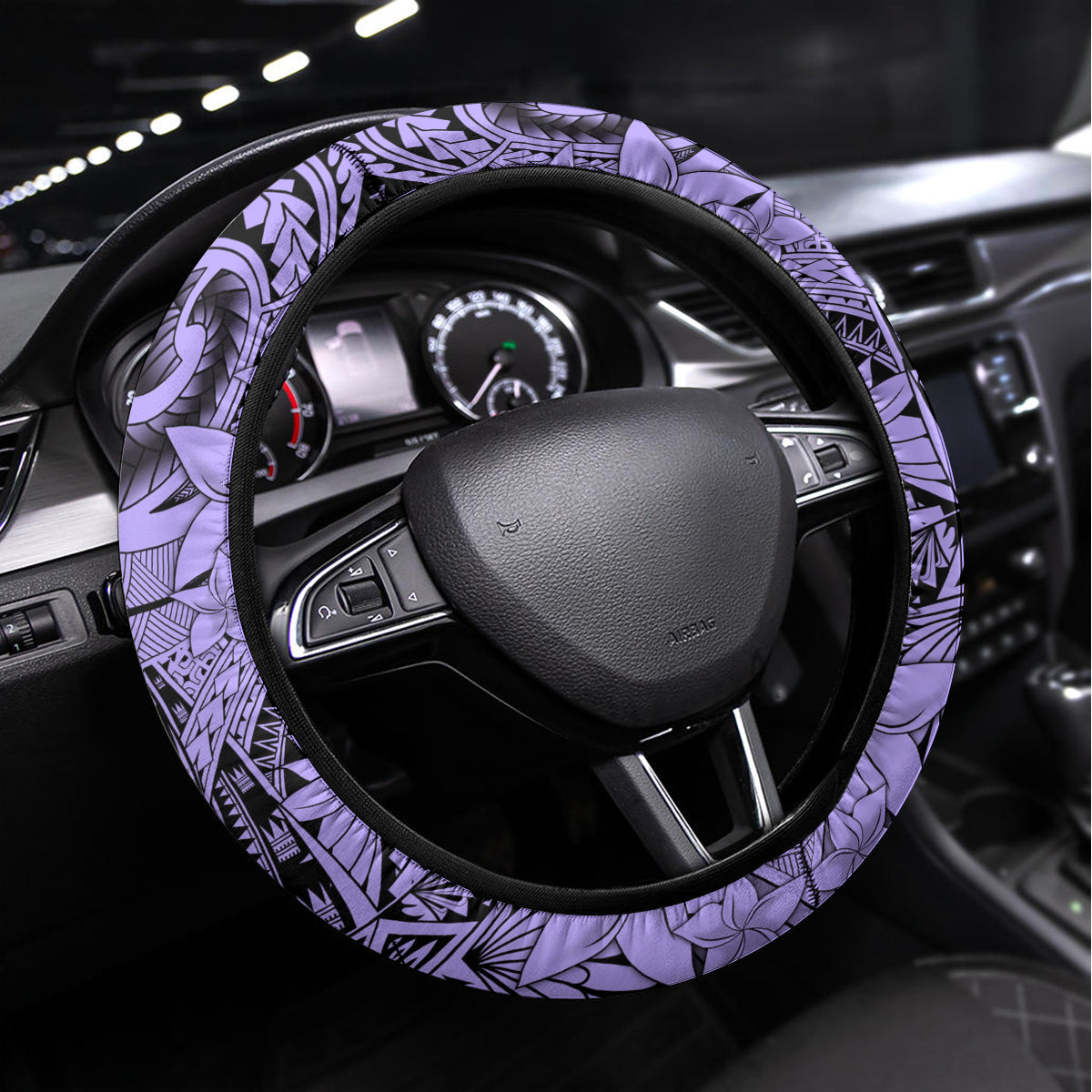 Polynesia Steering Wheel Cover Tribal Polynesian Spirit With Violet Pacific Flowers LT9 Universal Fit Violet - Polynesian Pride