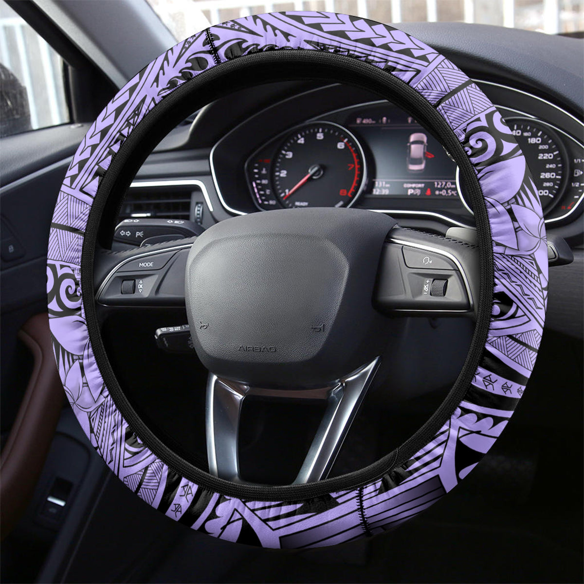 Polynesia Steering Wheel Cover Tribal Polynesian Spirit With Violet Pacific Flowers LT9 - Polynesian Pride