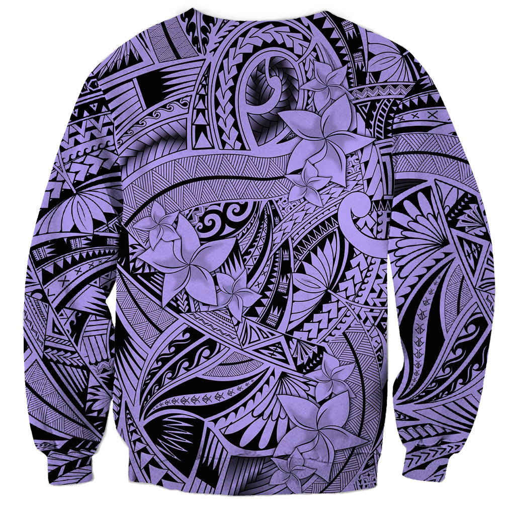 Polynesia Sweatshirt Tribal Polynesian Spirit With Violet Pacific Flowers LT9 - Polynesian Pride