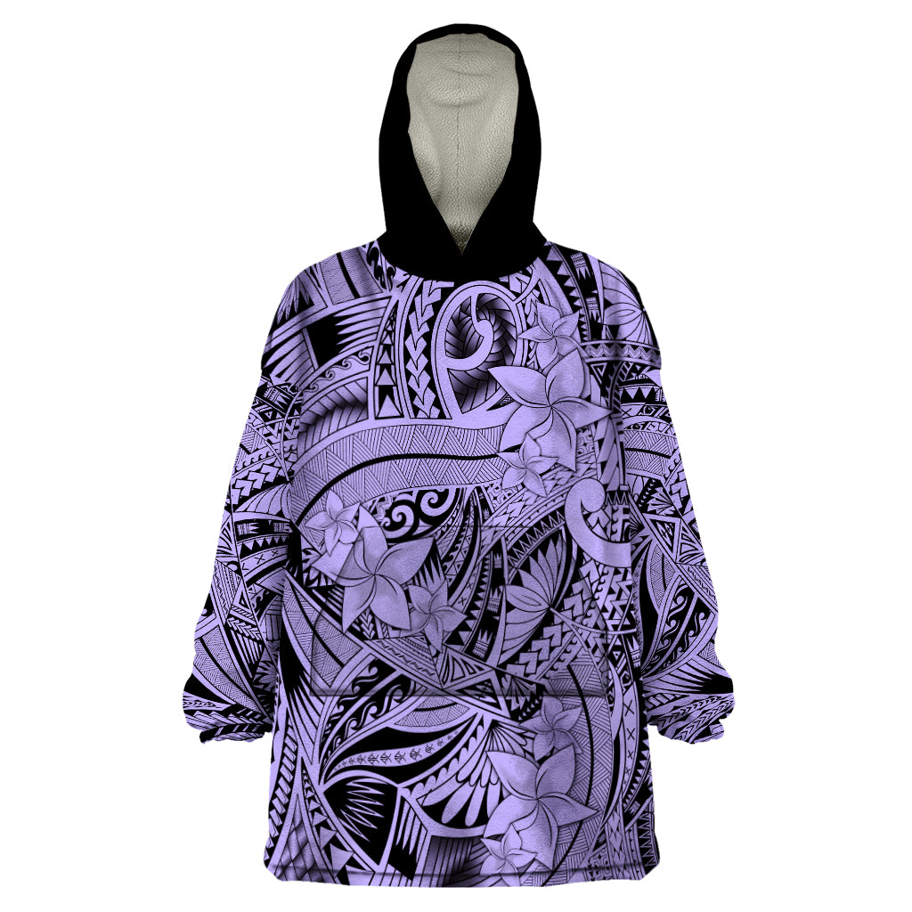 Polynesia Wearable Blanket Hoodie Tribal Polynesian Spirit With Violet Pacific Flowers LT9 One Size Violet - Polynesian Pride