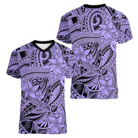 Polynesia Women V Neck T Shirt Tribal Polynesian Spirit With Violet Pacific Flowers LT9 - Polynesian Pride